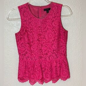 J. Crew Vibrant Pink Lace Peplum Blouse